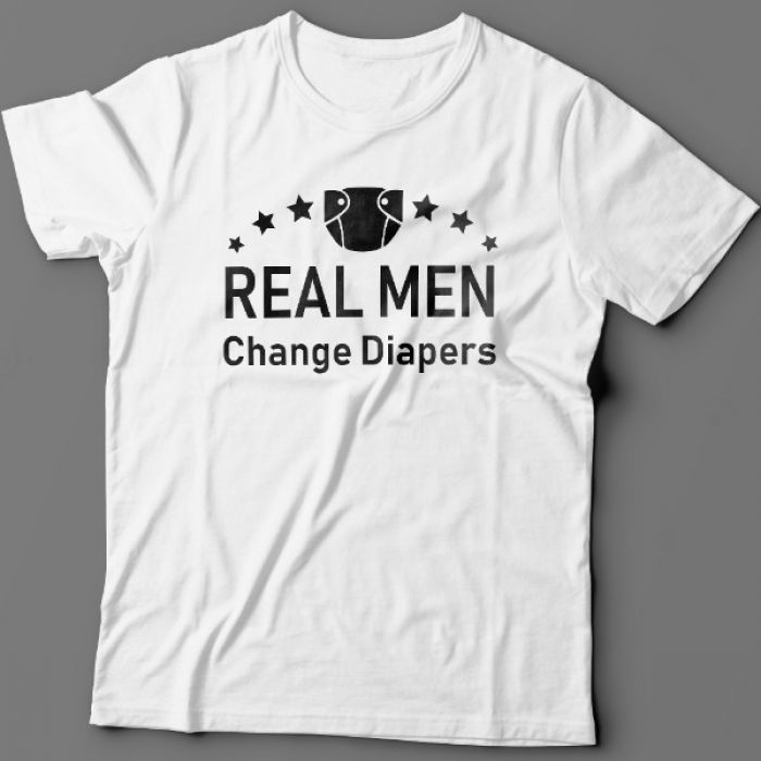 Футболка в подарок для папы с надписью "Real man change diapers" ("Настоящие мужики меняют подгузники")
